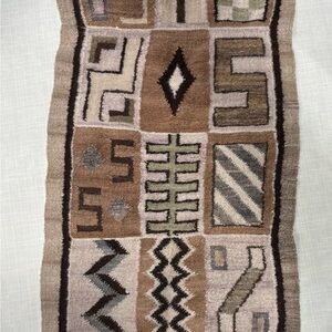 Vintage Handmade Peruvian Geometric Runner Rug in Brown, Tan & Cream Unique